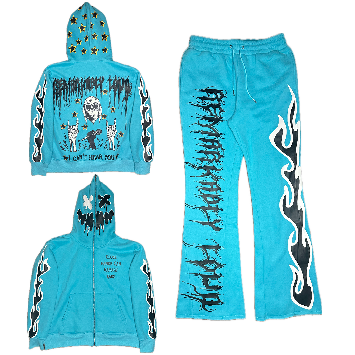 Loud-blue flamers full zip hoodie set